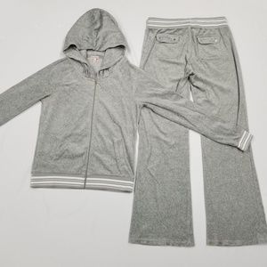 Juicy Couture TrackSuit Matching Velour Set Medium Jacket Pants Flared Pockets